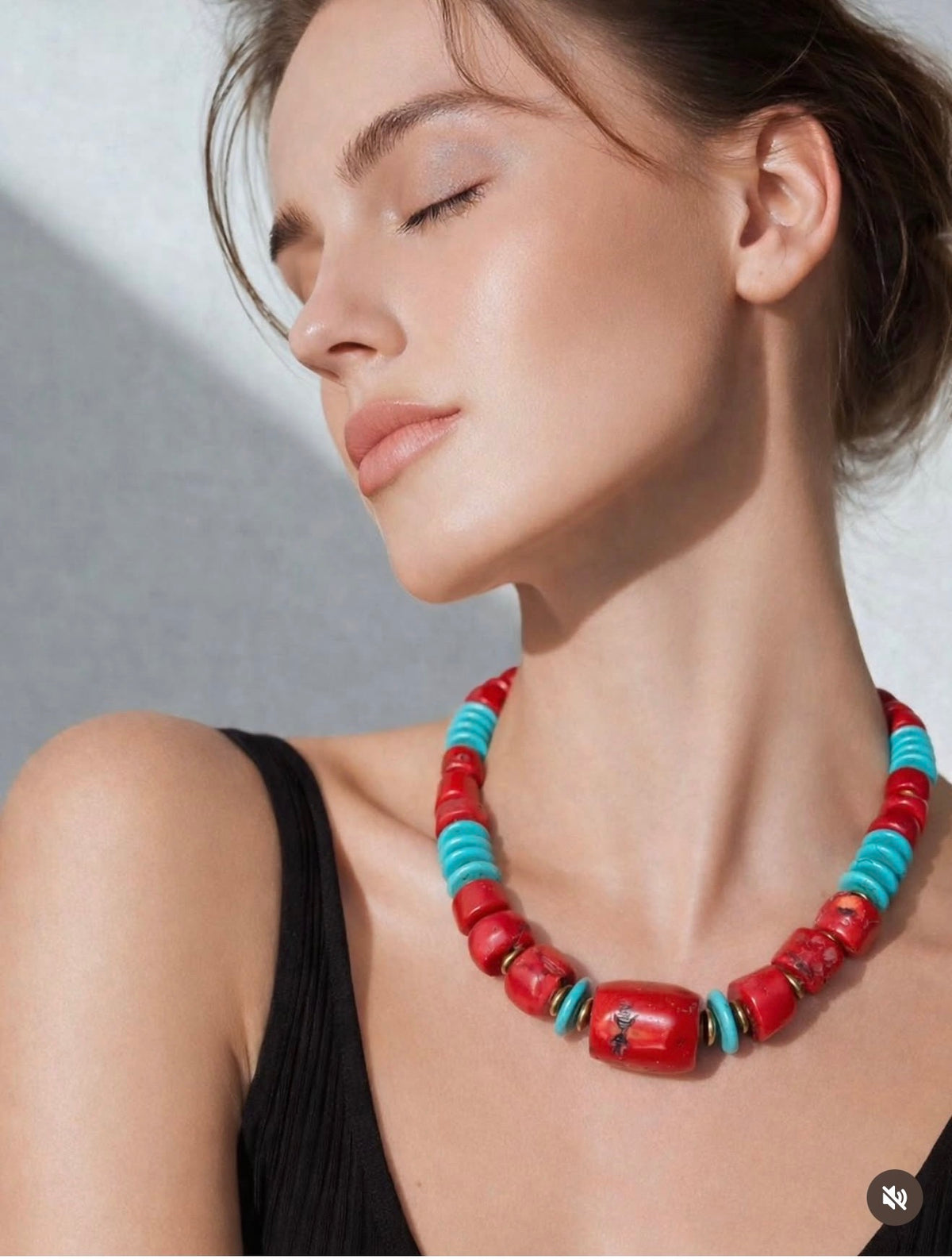 Collier Pierre de Lave & Turquoise — Anneaux Dorés
