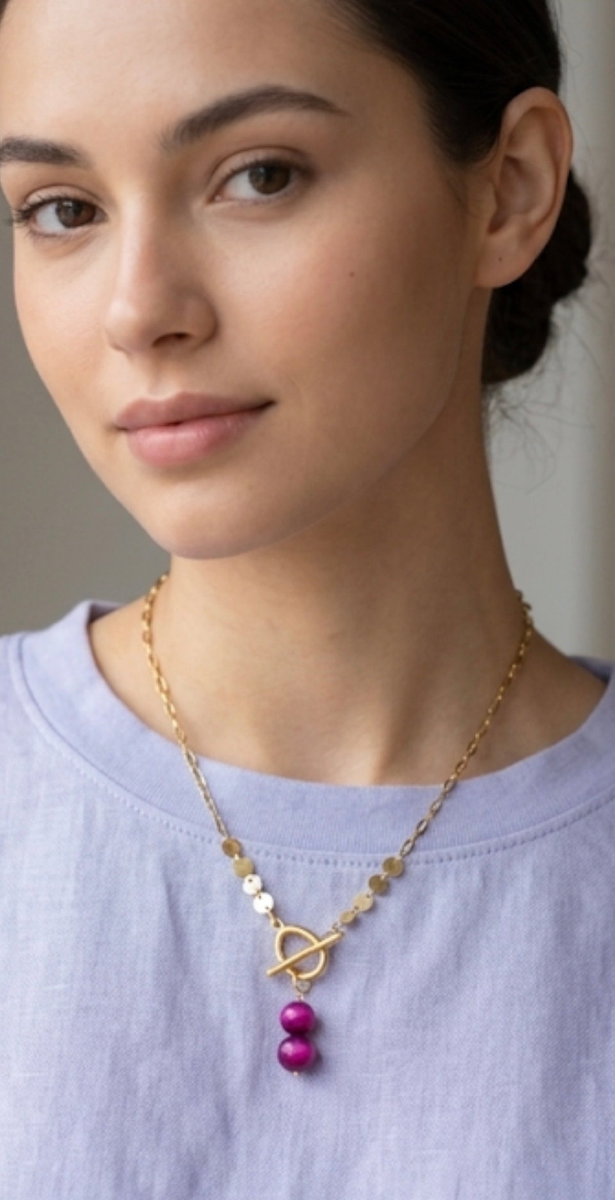 Collier Aura Fuschia en Agate Naturelle et Chaîne Inoxydable