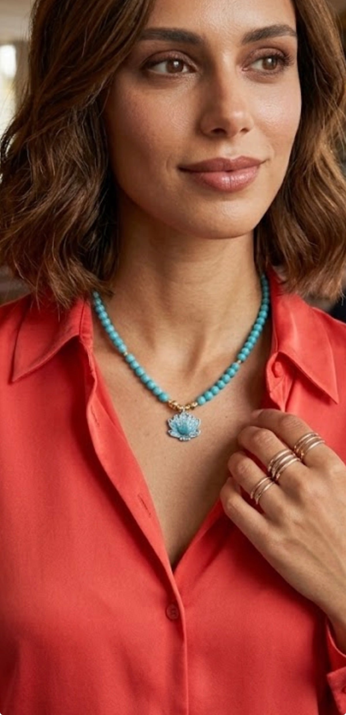 Collier en Turquoise avec Pendentif Lotus