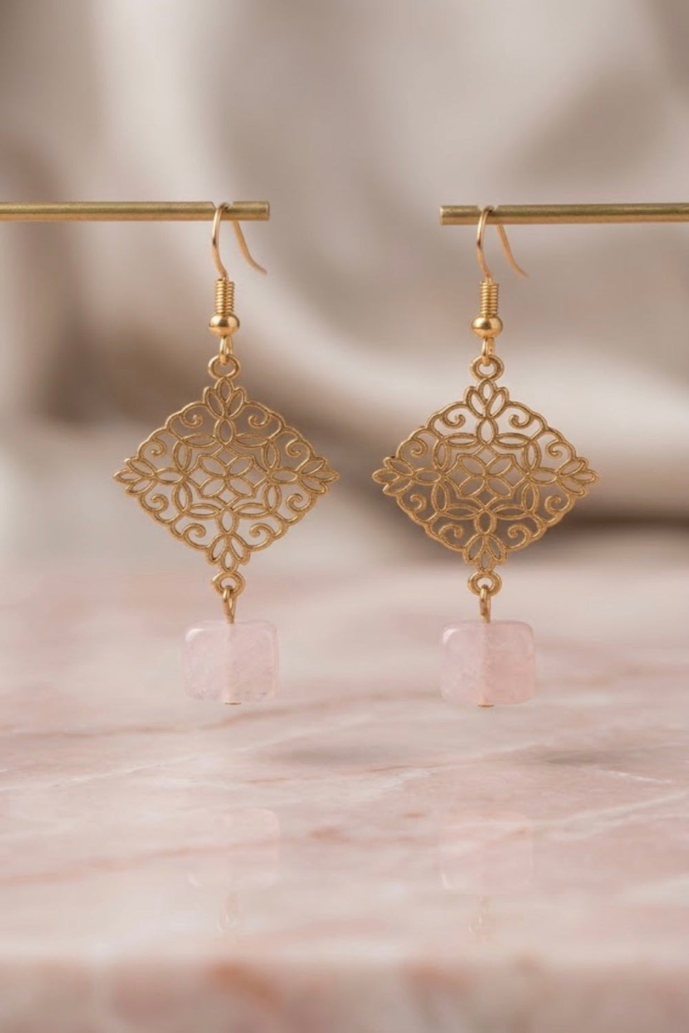 Parure Quartz Rose & Filigrane Doré