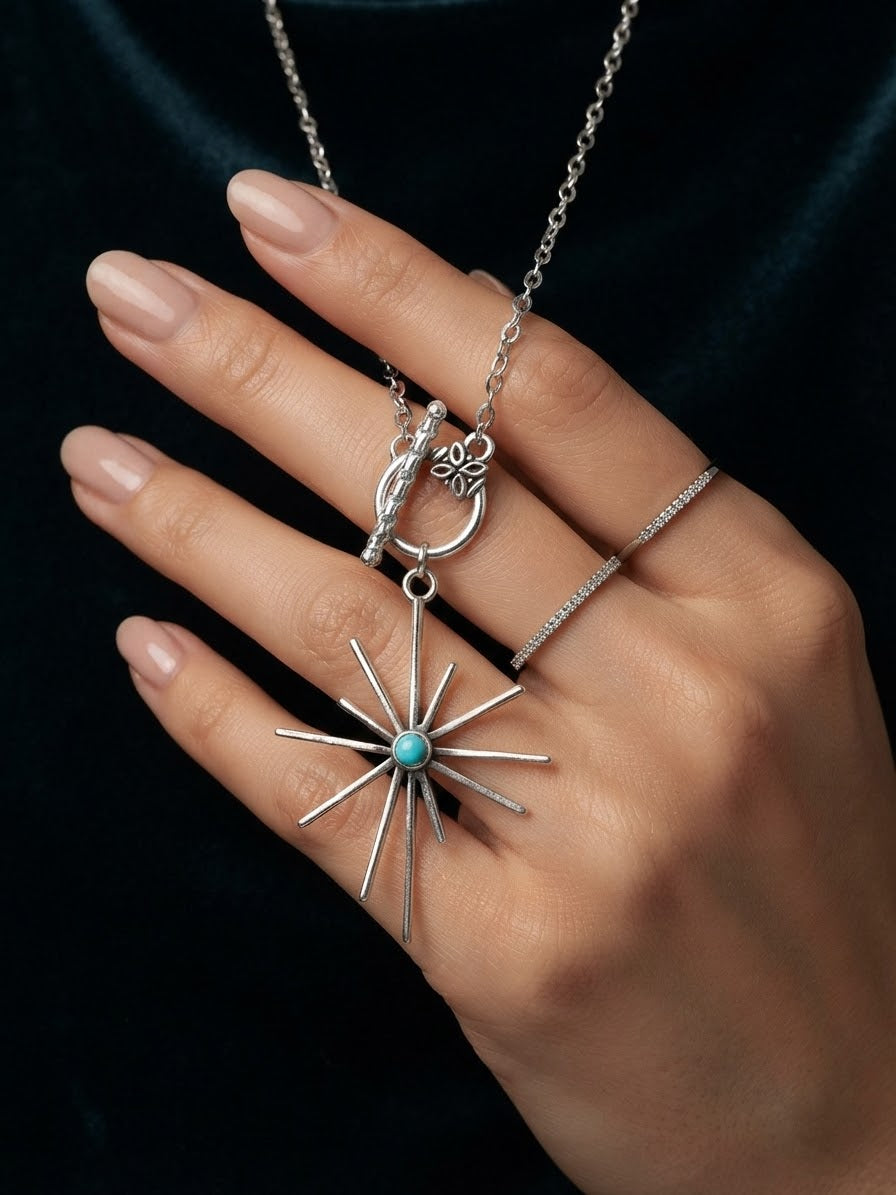 Collier Étoile du Nord en Argent et Turquoise Bohème Chic