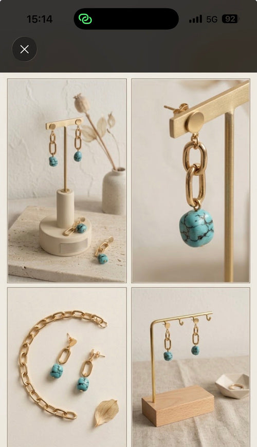 Boucles d'oreilles Turquoise & Chaîne Dorée