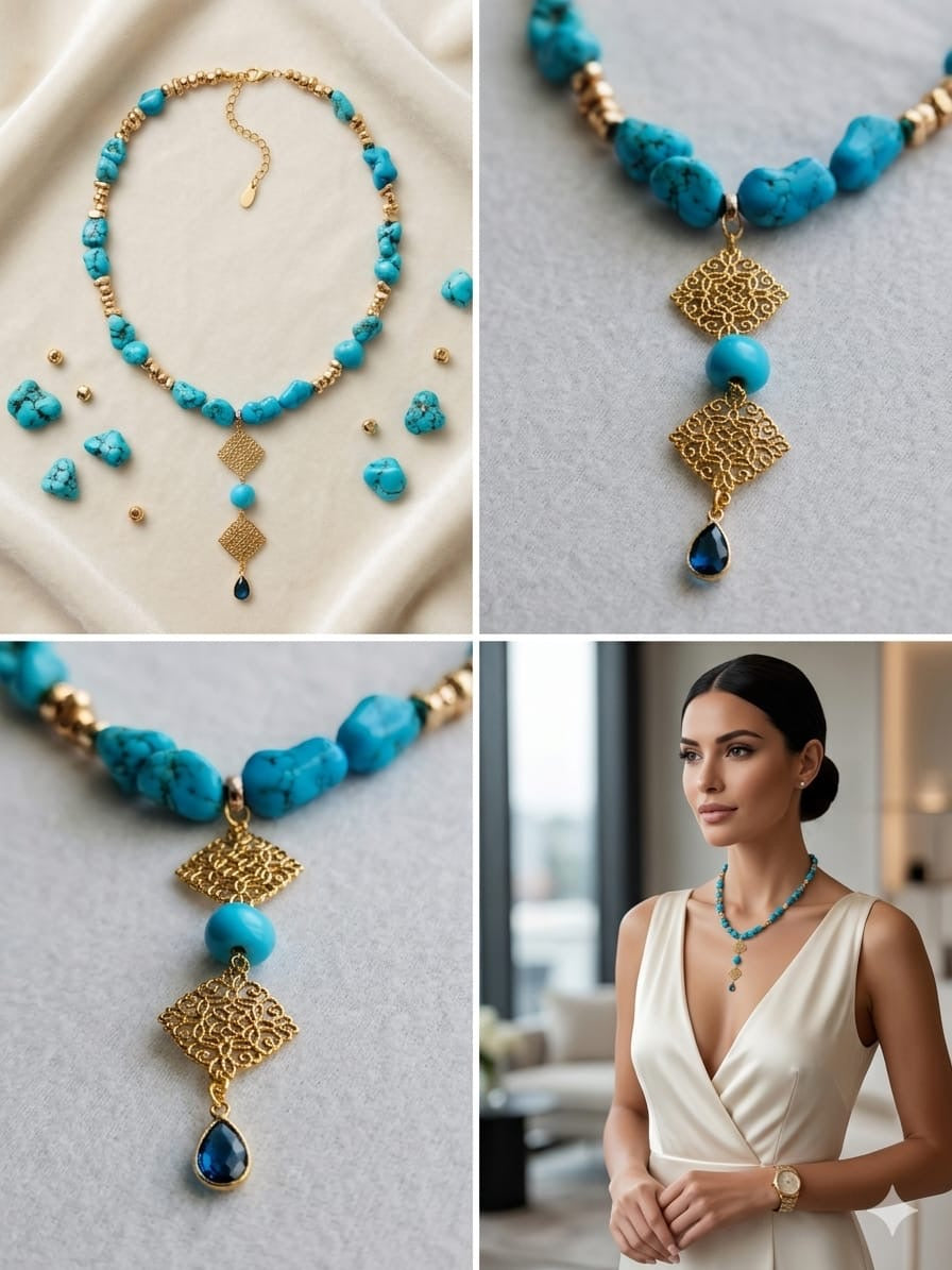 Collier Turquoise & Éclat Doré