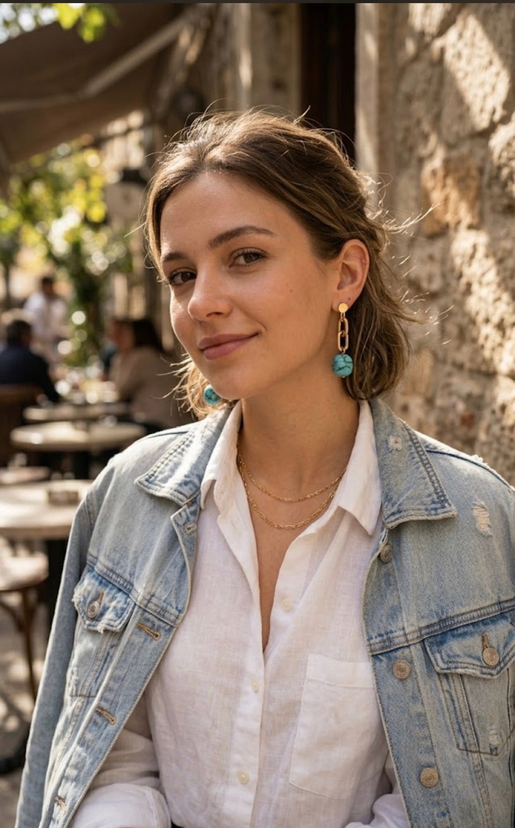 Boucles d'oreilles Turquoise & Chaîne Dorée