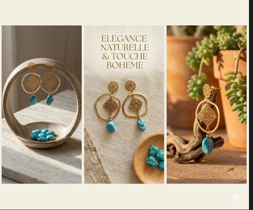 Boucles d'oreilles Bohème Dorées & Turquoise