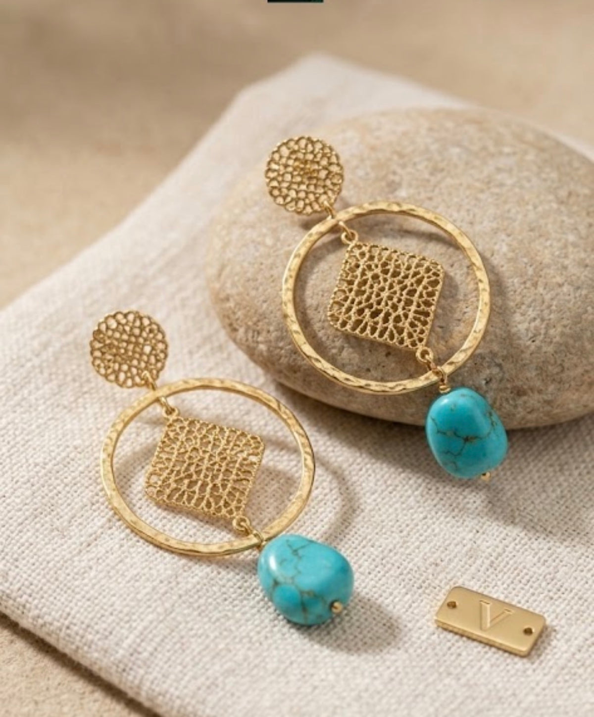 Boucles d'oreilles Bohème Dorées & Turquoise