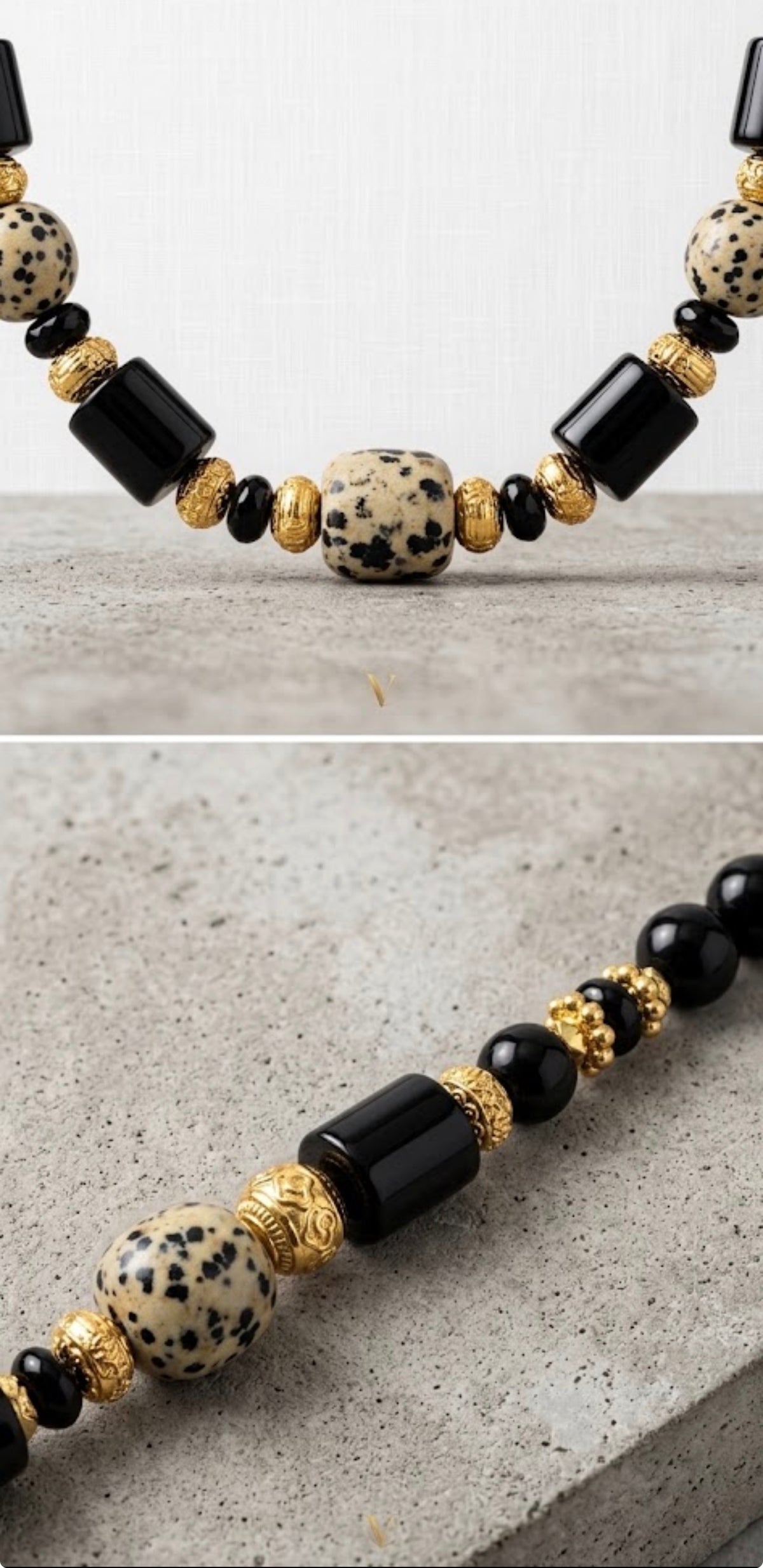 Collier Koriyaa — Jaspe Dalmatien & Onyx Noir