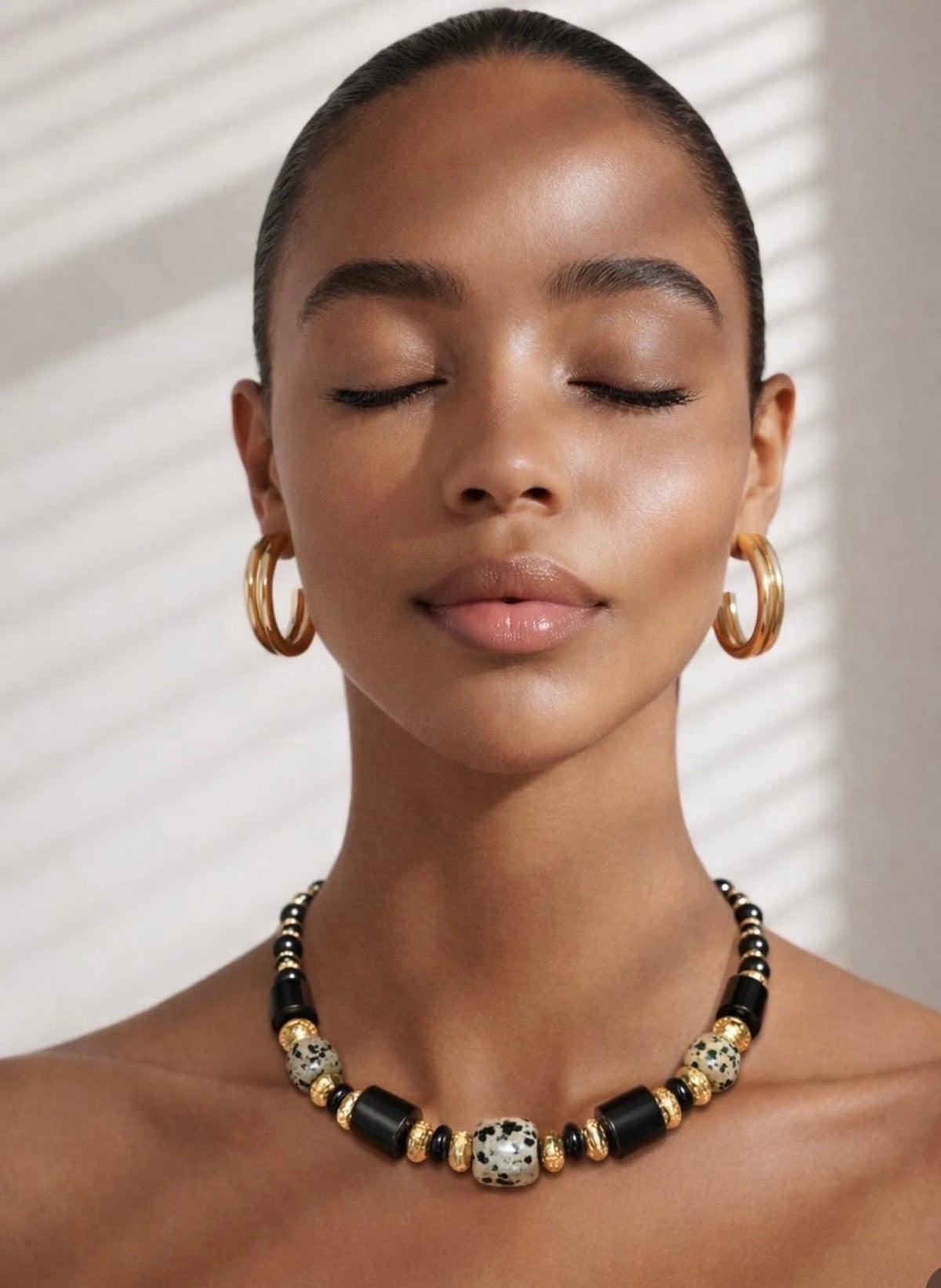Collier Koriyaa — Jaspe Dalmatien & Onyx Noir