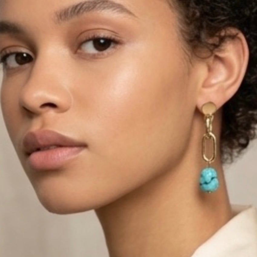 Boucles d'oreilles turquoise portées