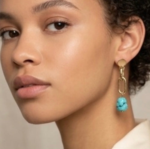 Boucles d'oreilles turquoise portées